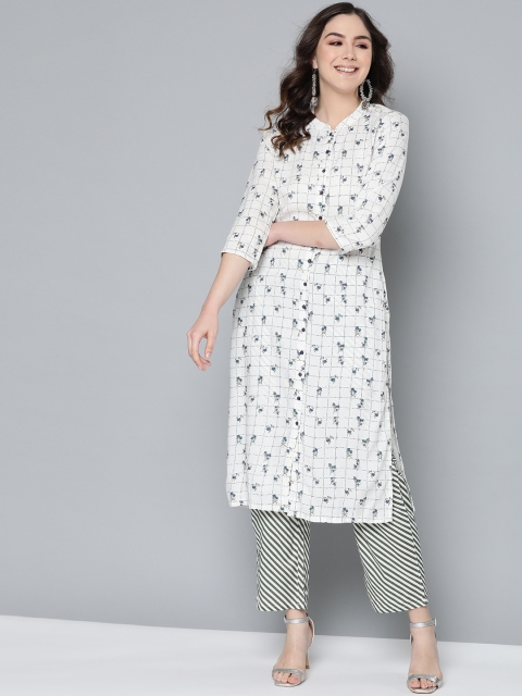 

HERE&NOW Women Off-White & Green Printed Kurta with Palazzos