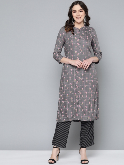 

HERE&NOW Women Grey & Black Printed Kurta with Palazzos