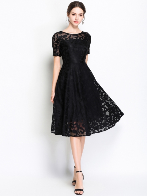 

JC Collection Women Black Self Design Fit and Flare Dress