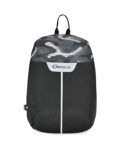 

Genius Unisex Black Printed 15 inches Anti-Theft Small Backpack With USB Charging Port