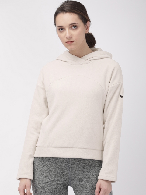 

Nike Women Beige Solid Loose Fit AS W NK THRMA Dri-Fit Hooded Training Sweatshirt