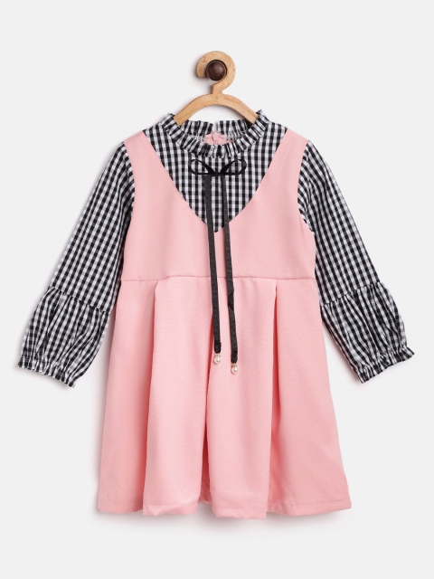 

Kids On Board Girls Pink & Black Checked A-Line Dress