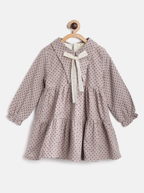 

Kids On Board Girls Grey & Maroon Printed Tiered A-Line Fleece Dress