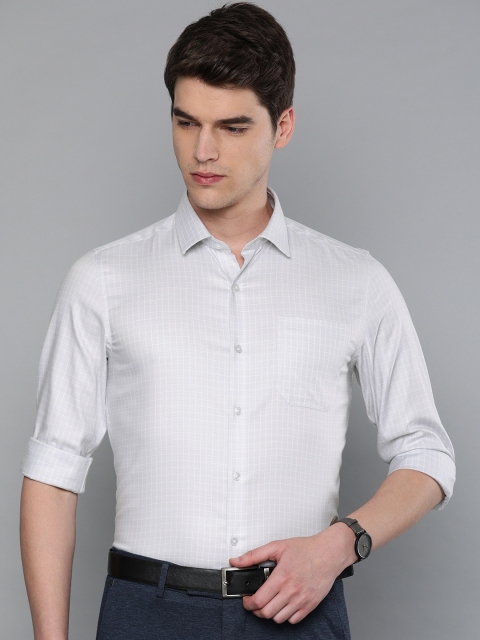 

Louis Philippe Men Grey & White Super Slim Fit Checked Formal Shirt