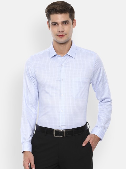 

Louis Philippe Men Blue & White Super Slim Fit Checked Formal Shirt