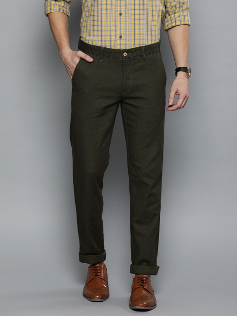 

Louis Philippe Sport Men Olive Green Self Design Slim Fit Regular Trousers