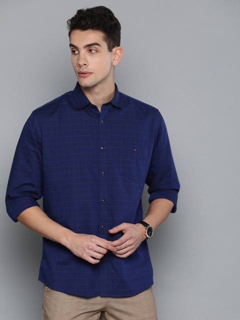 Louis Philippe Sport Men Navy Blue Slim Fit Checked Casual Shirt