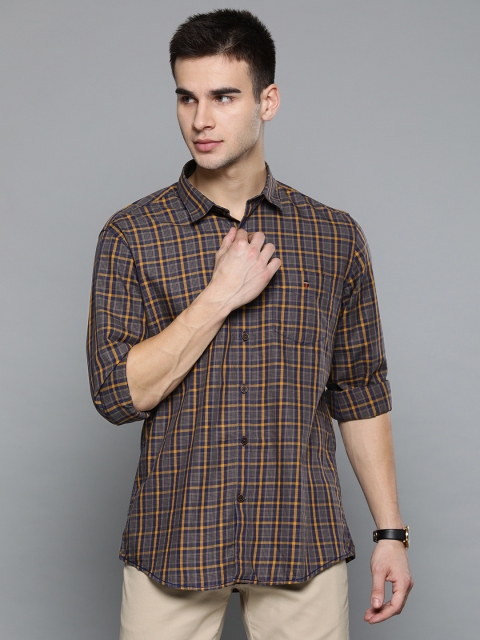 

Louis Philippe Sport Men Taupe & Mustard Yellow Slim Fit Checked Casual Shirt