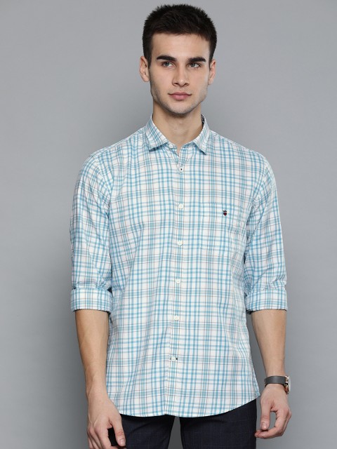 

Louis Philippe Sport Men Turquoise Blue & White Slim Fit Checked Casual Shirt