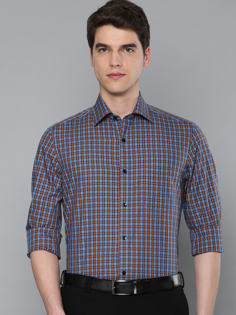 

Louis Philippe Men Blue & Rust Red Classic Regular Fit Checked Formal Shirt