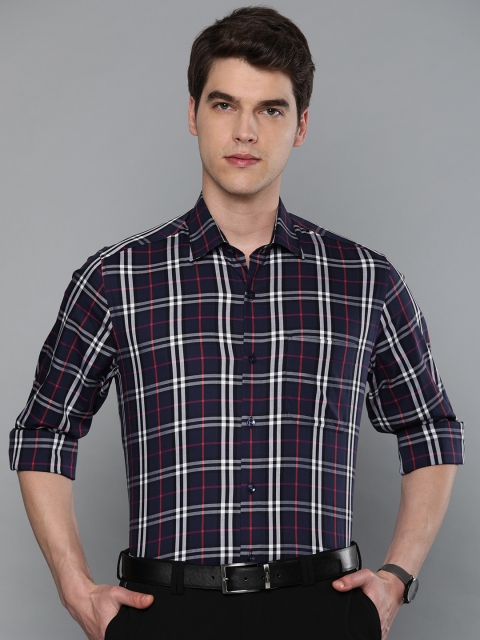 

Louis Philippe Men Navy Blue & White Slim Fit Checked Formal Shirt