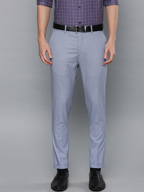 

Louis Philippe Men Blue Comfy Tapered Fit Self Design Formal Trousers
