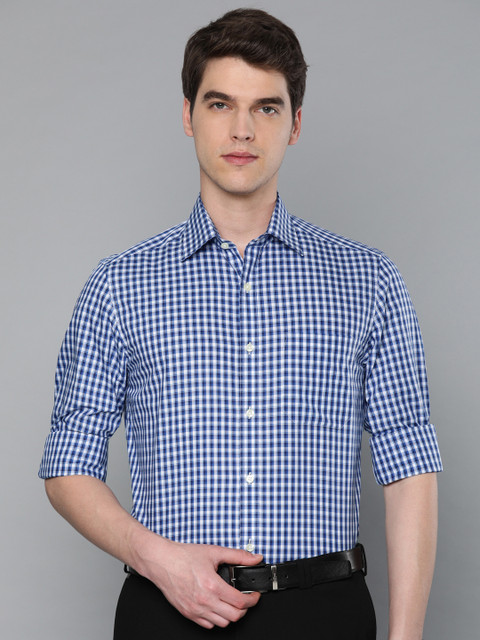 

Louis Philippe Men Blue & White Classic Regular Fit Checked Formal Shirt