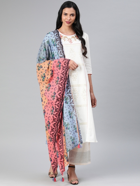 

Rain & Rainbow Multicoloured Printed Pure Cotton Dupatta, Multi