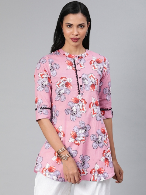 

Rain & Rainbow Women Pink & Grey Printed Straight Kurti