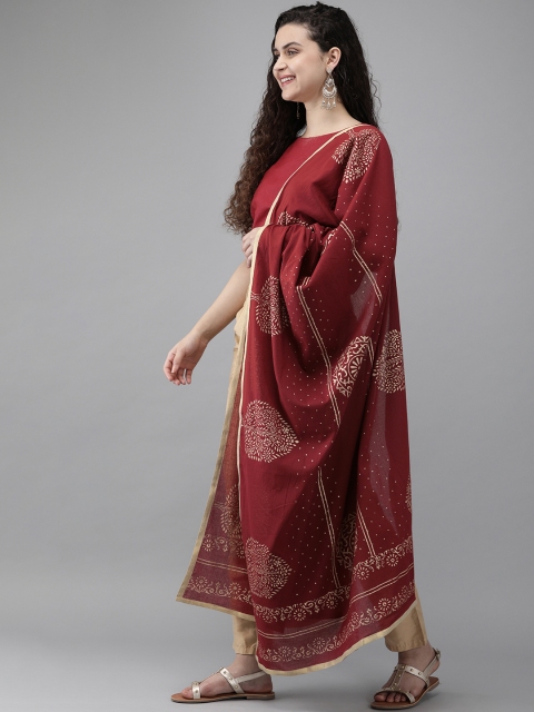 

Rain & Rainbow Maroon & Gold-Toned Printed Dupatta