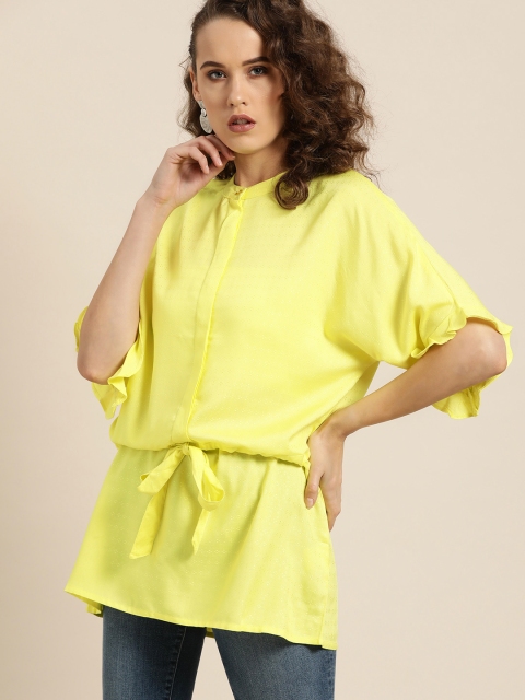 

Moda Rapido Women Yellow Self Design Cinched Waist Top