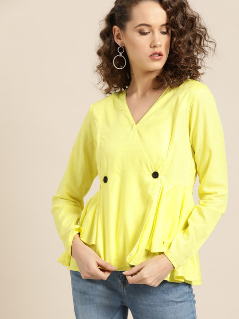 

Moda Rapido Women Yellow Self Design Wrap Top