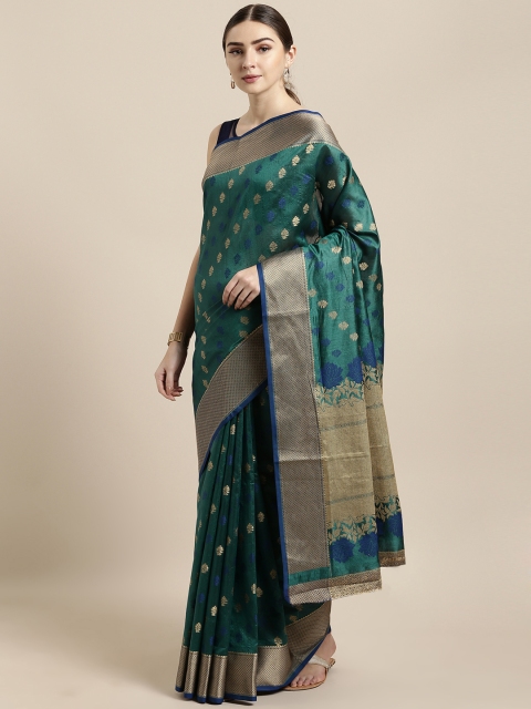 

Saree Swarg Teal & Golden Silk Blend Woven Design Banarasi Saree
