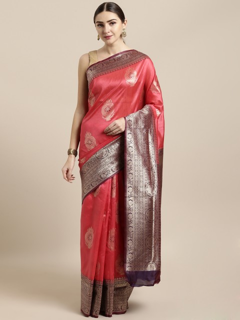 

Saree Swarg Pink & Golden Silk Blend Woven Design Banarasi Saree