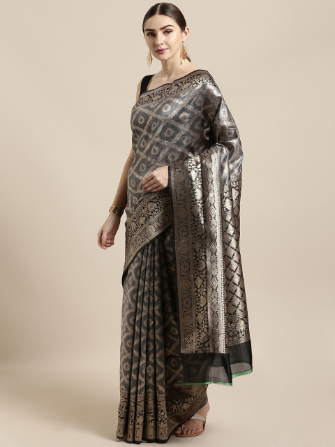 

Saree Swarg Grey Silk Blend Woven Design Banarasi Saree