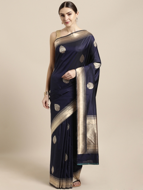 

Saree Swarg Navy Blue Silk Blend Woven Design Banarasi Saree