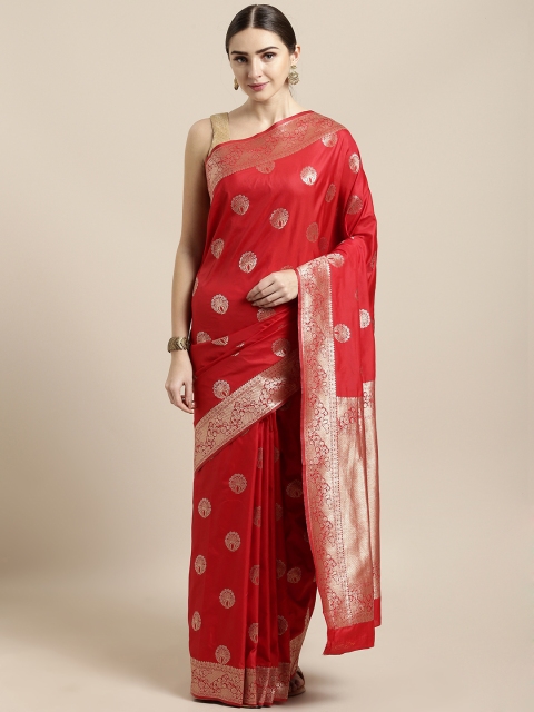 

Saree Swarg Red Silk Blend Woven Design Banarasi Saree