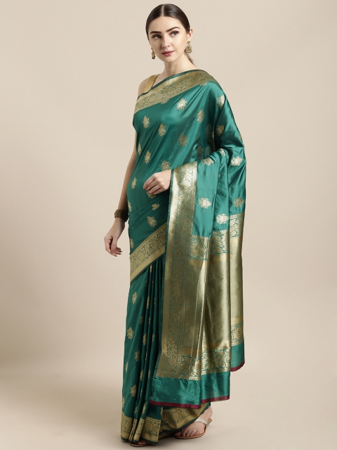 

Saree Swarg Green Silk Blend Woven Design Banarasi Saree