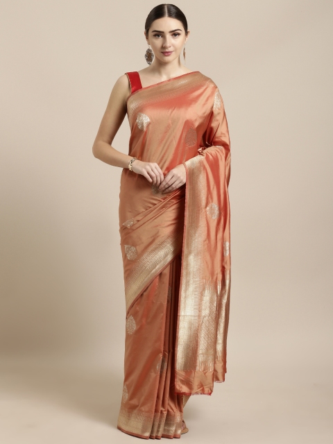 

Saree Swarg Peach-Coloured Silk Blend Woven Design Banarasi Saree