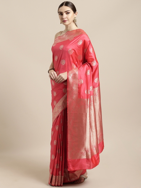 

Saree Swarg Pink Silk Blend Woven Design Banarasi Saree