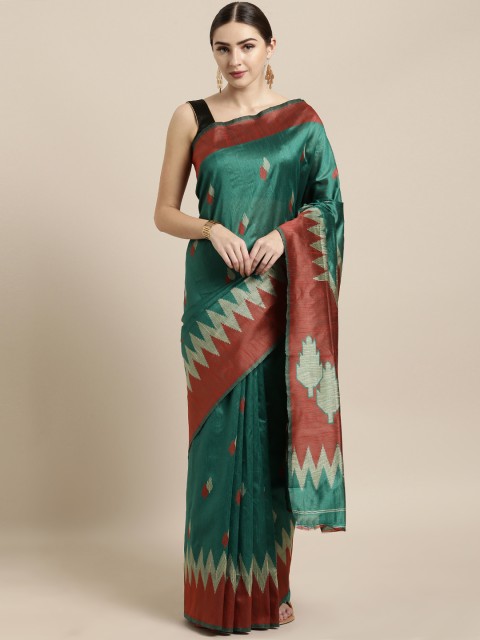 

Saree Swarg Green Silk Blend Woven Design Banarasi Saree