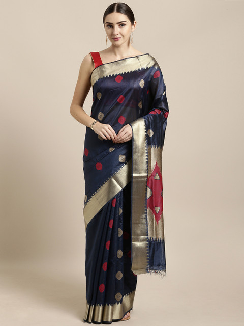 

Saree Swarg Navy Blue & Golden Silk Blend Woven Design Banarasi Saree