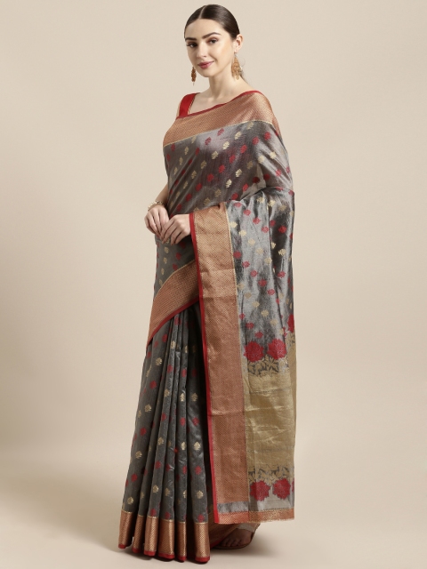 

Saree Swarg Grey Silk Blend Woven Design Banarasi Saree