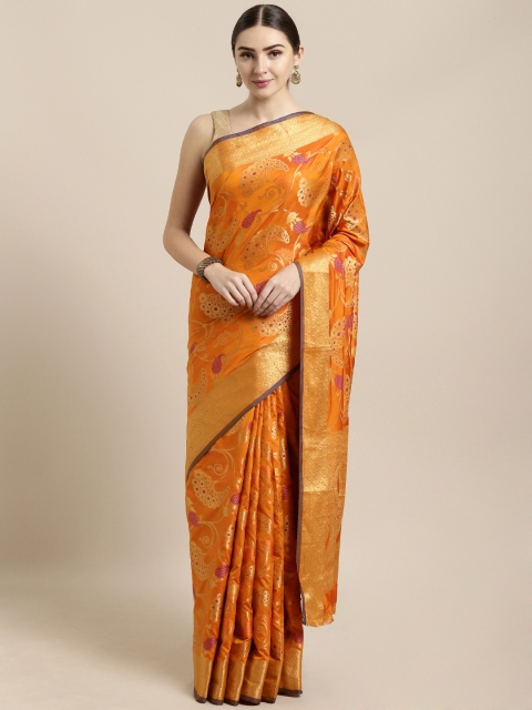 

Saree Swarg Orange Silk Blend Woven Design Banarasi Saree