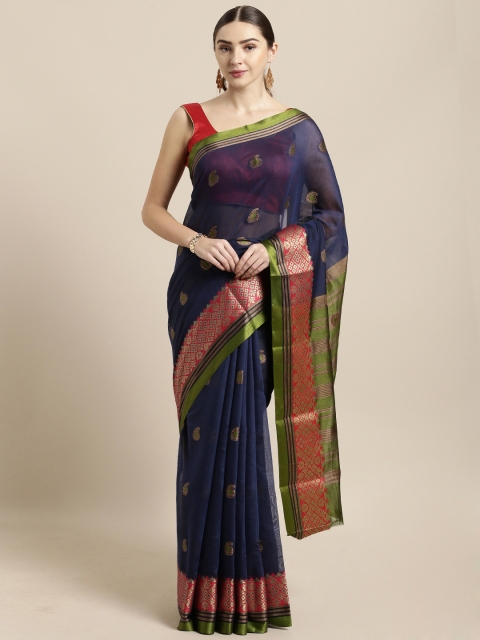 

Saree Swarg Navy Blue & Golden Cotton Blend Woven Design Chanderi Saree