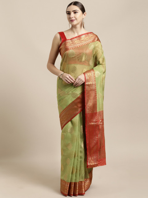 

Saree Swarg Green Organza Woven Design Banarasi Saree