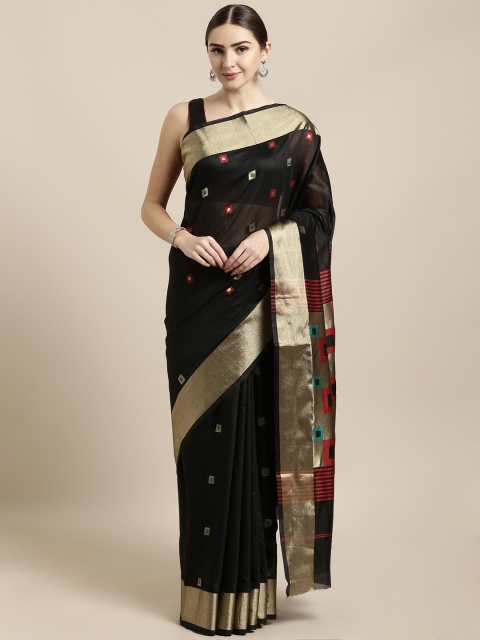 

Saree Swarg Black Cotton Blend Woven Design Banarasi Saree