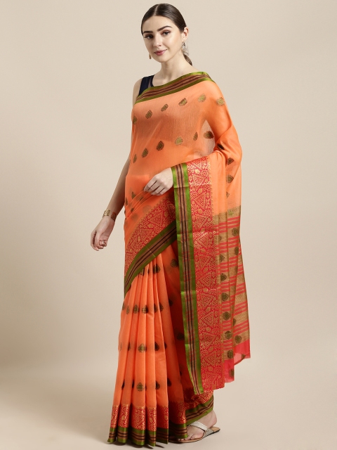 

Saree Swarg Orange Cotton Blend Woven Design Chanderi Saree