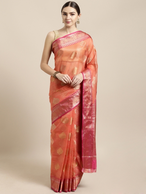 

Saree Swarg Peach-Coloured & Pink Organza Woven Design Banarasi Saree