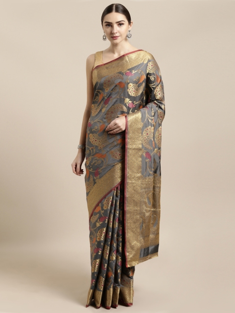 

Saree Swarg Grey & Gold-Coloured Silk Blend Woven Design Banarasi Saree