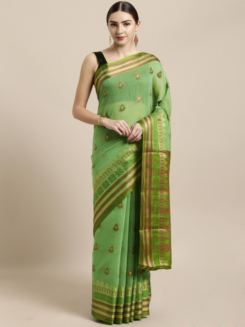 

Saree Swarg Green Cotton Blend Woven Design Chanderi Saree