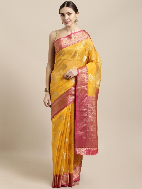

Saree Swarg Yellow & Pink Organza Woven Design Banarasi Saree