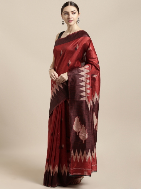 

Saree Swarg Maroon Silk Blend Woven Design Banarasi Saree