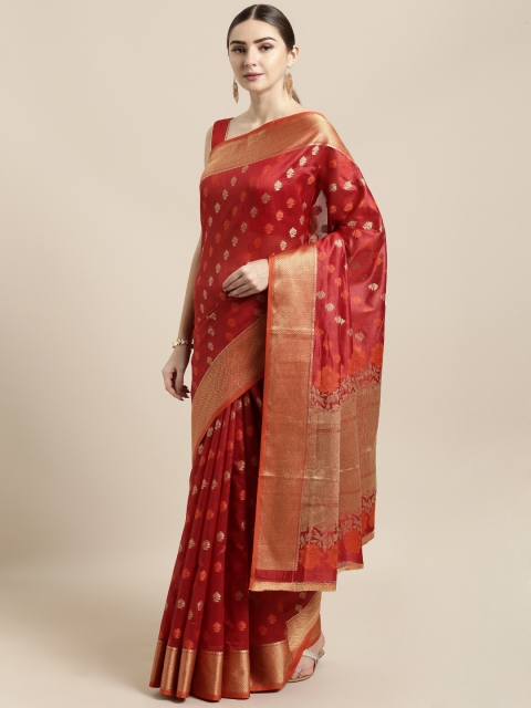 

Saree Swarg Red & Gold-Toned Silk Blend Woven Design Banarasi Saree