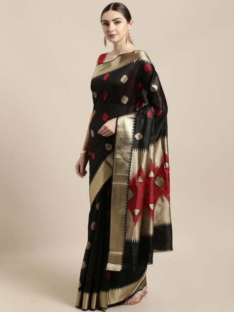 

Saree Swarg Black & Gold-Toned Silk Blend Woven Design Banarasi Saree