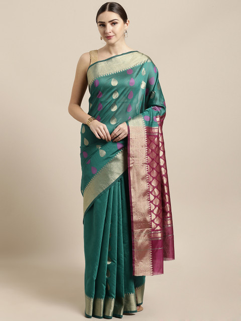 

Saree Swarg Green Cotton Blend Woven Design Banarasi Saree