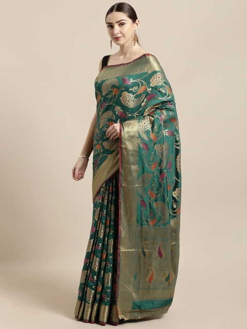

Saree Swarg Green & Gold-Coloured Silk Blend Woven Design Banarasi Saree