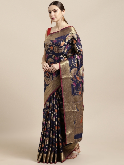 

Saree Swarg Navy Blue & Golden Silk Blend Woven Design Banarasi Saree