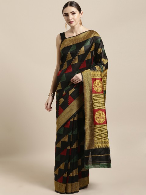 

Saree Swarg Black & Beige Silk Blend Woven Design Banarasi Saree