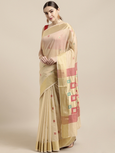 

Saree Swarg Cream-Coloured Cotton Blend Woven Design Banarasi Saree